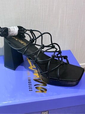 Liliana Black Lace-Up Platform Block Heel Sandal